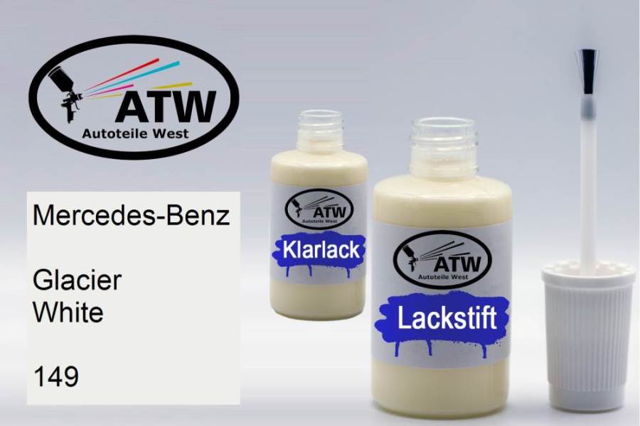 Mercedes-Benz, Glacier White, 149: 20ml Lackstift + 20ml Klarlack - Set, von ATW Autoteile West.